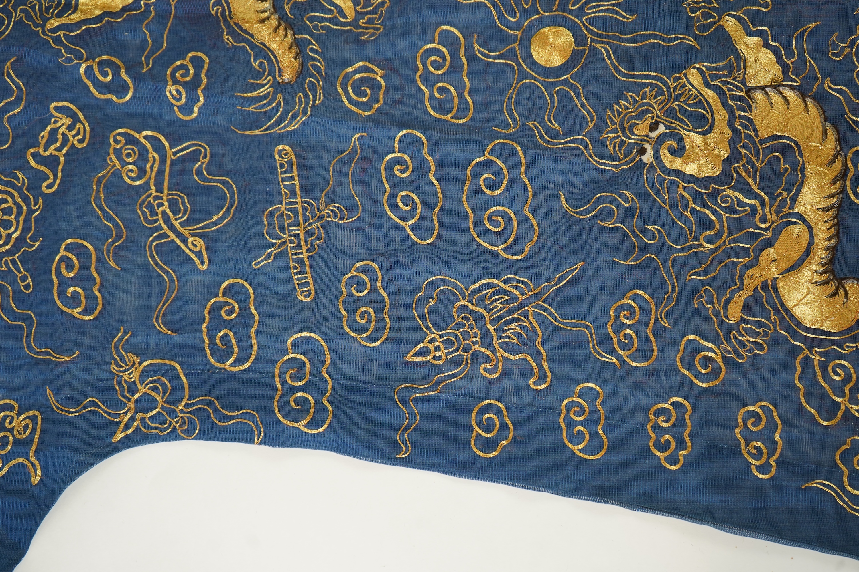 A Chinese gold thread and silk gauze ‘dragon’ summer robe, jifu, early 20th century